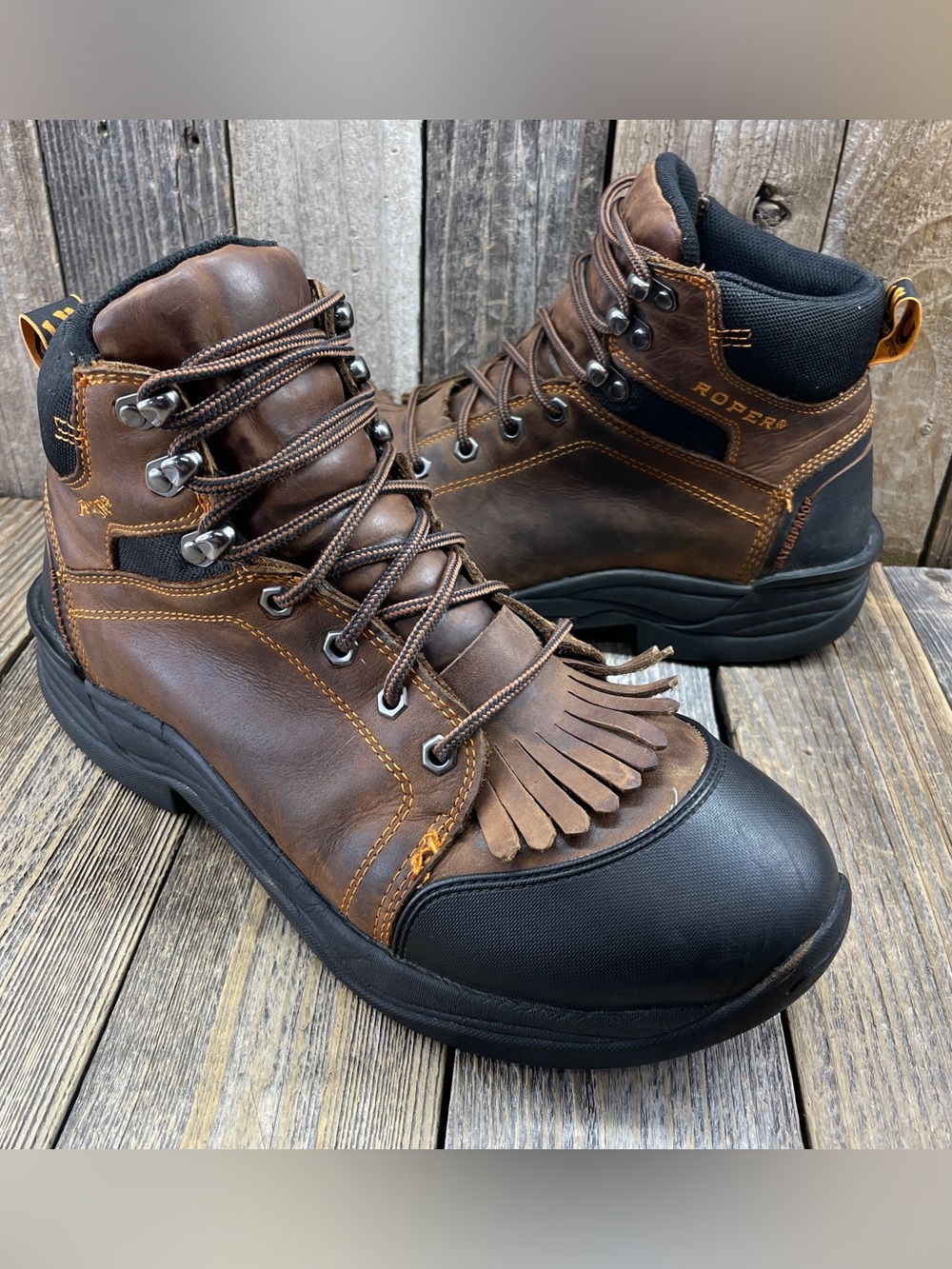 Roper Mens Size 11 Horse Shoes Kiltie Cap Toe Leather Mid Boots Waterproof Brown